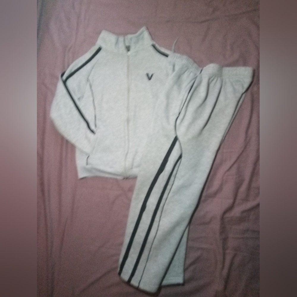V-Logo Gray Tracksuit with Black Stripes